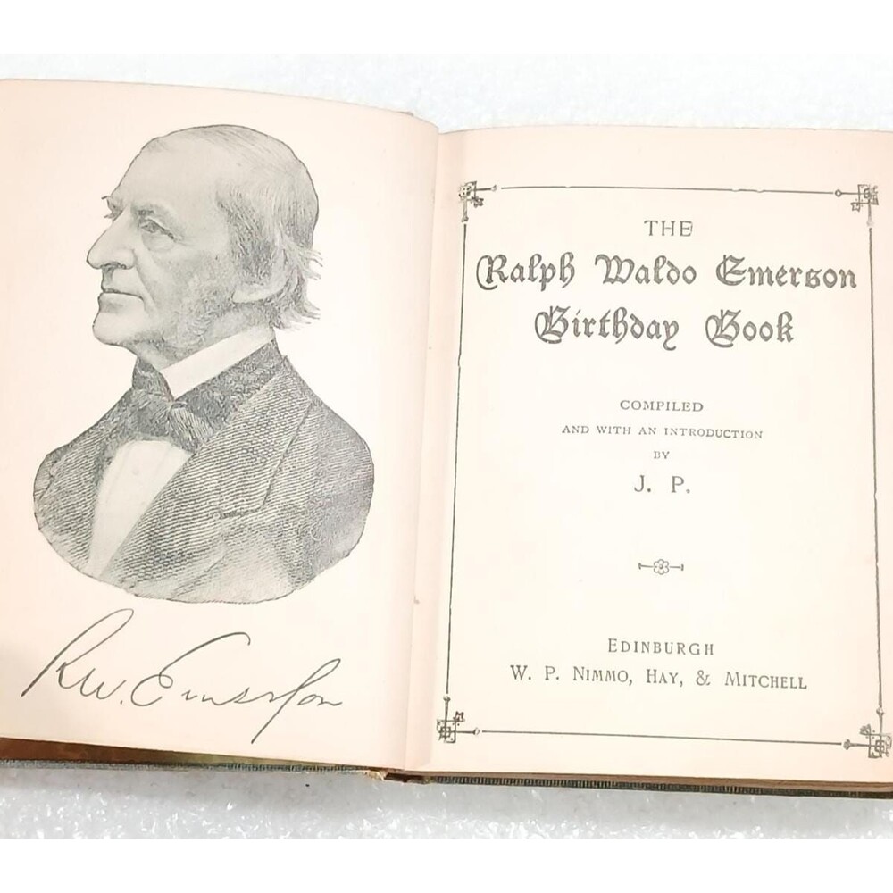 1909 Ralph Waldo Emerson Birthday Book J.P. Handwritten Notes Gilt Cloth Worn